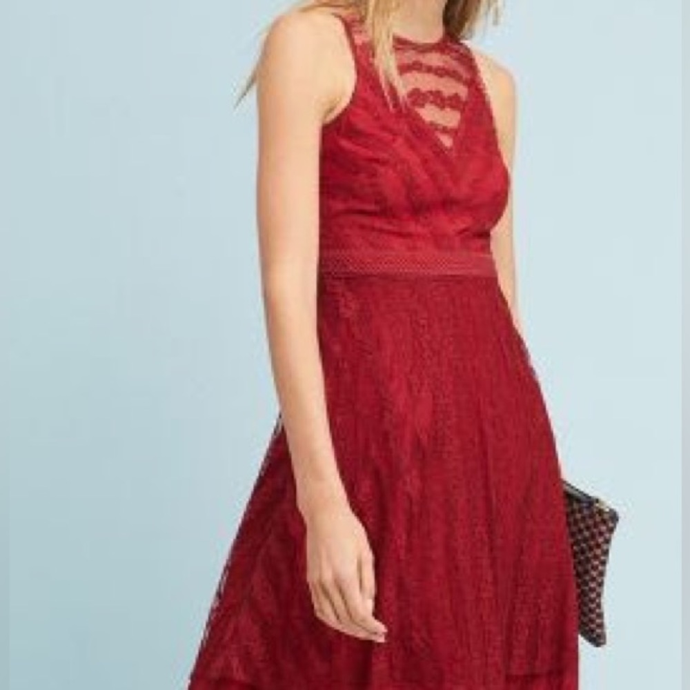 Anthropologie Red Lace Dress